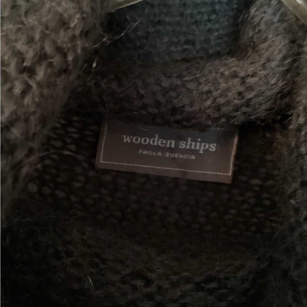 WOODEN SHIPS SIZE M/L BLACK MOHAIR WOOL COWL NECK PONCHO SWEATER - Picture 6 of 7
